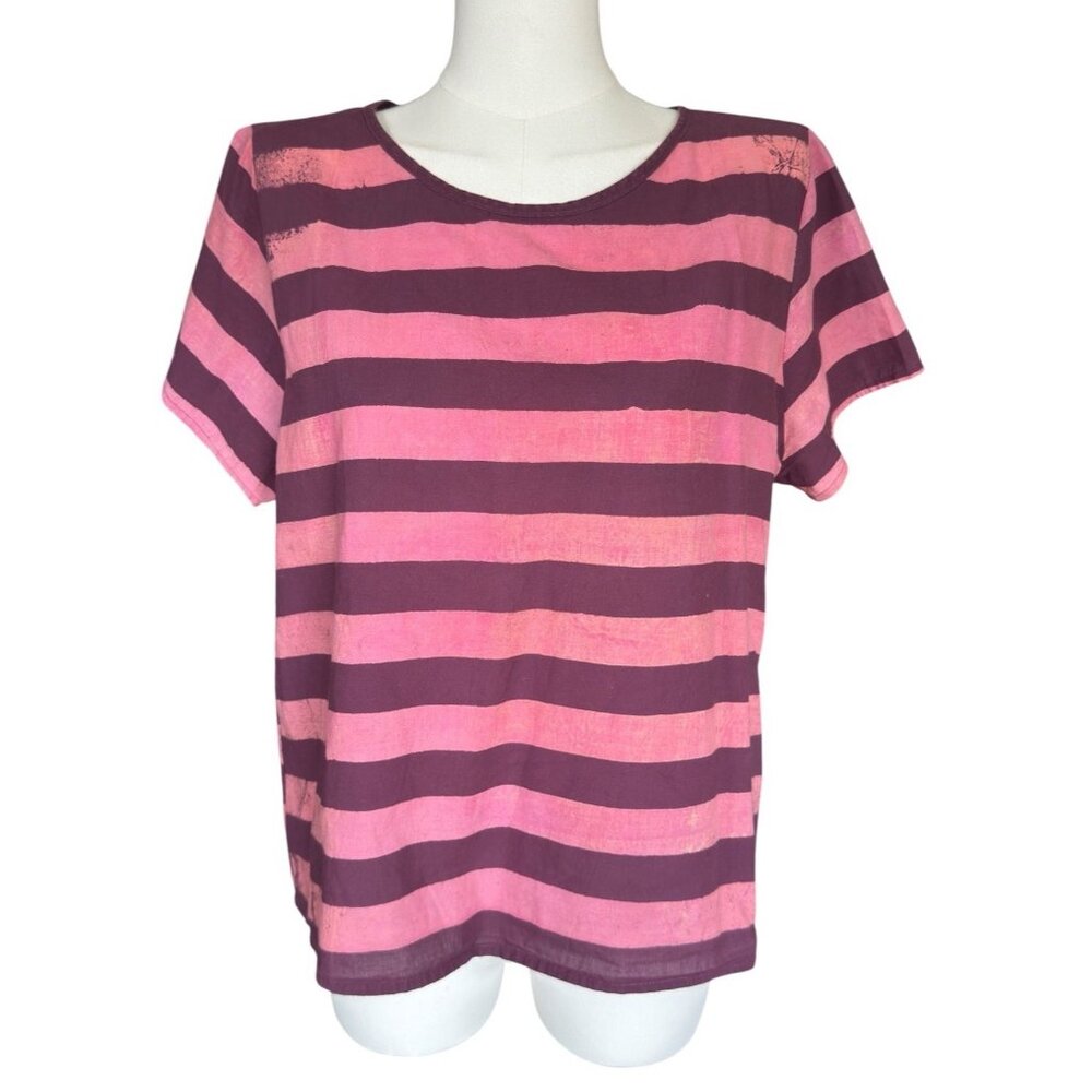 UZI Round Neck Short Sleeve Striped Pullover Shirt Women's Sz S